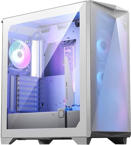 MSI MPG GUNGNIR 300R AIRFLOW WHITE Mid-Tower PC Case E-ATX, 4 ventole ARGB da 120mm con controller Hub, supporto verticale per GPU e supporto, filtri antipolvere, gestione cavi, USB Type-C (20Gbps)