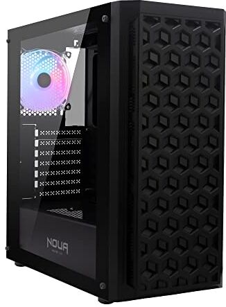 Noua Oryx Nero Case ATX per PC Gaming, Supporta E-ATX, 0.50MM SPCC USB 3.0 Ventola RGB Rainbow Frontale a Forma Esagonale & Pannello Laterale in Vetro Temperato (AxPxL: 451x392x201 mm)