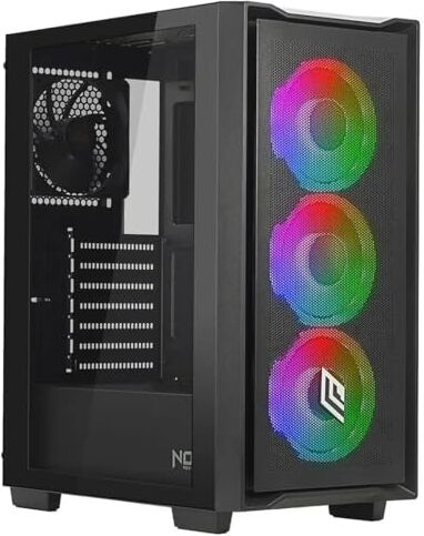 Noua Smash S102 Nero Case PC Gaming ARGB Mid-Tower ATX, 3 Ventole LED RGB Sincronizzabile 120 mm + 1 Ventola PWM Black, Pannello Frontale Mesh e Pannello Laterale in Vetro temperato