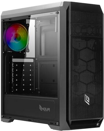 Noua Noob X6 Nero Case PC Gaming ARGB Mid-Tower ATX, 1 Ventola LED RGB Sincronizzabile 120 mm, USB 3.0, Pannello Frontale Mesh e Pannello Laterale in Vetro Temperato