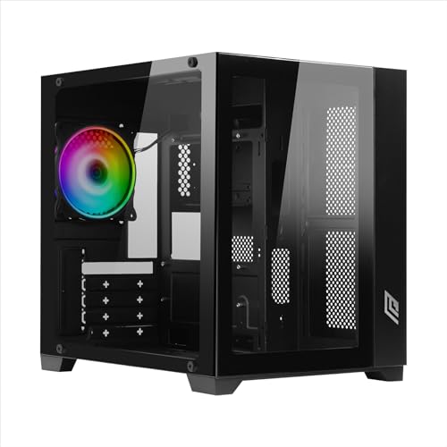 Noua Vision Z2 Mini Nero, Case Micro ATX PC Gaming Mini Tower 0.60MM, Ventola LED ARGB Indirizzabile, Struttura Doppia Camera, USB 3.0, Vetro Temperato Frontale e Laterale