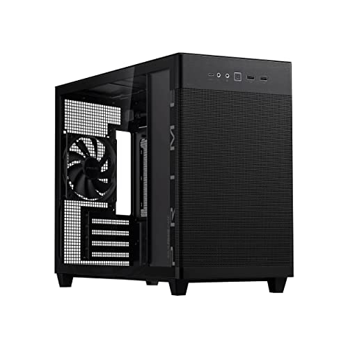 Asus Prime AP201 TG, Case Micro-ATX, 33 litri, Pannelli Tool-free, Mesh quasi filtrante, Supporto per Dissipatori da 360 mm, Compatibile con Schede Grafiche fino a 338 mm e PSU ATX standard, Nero