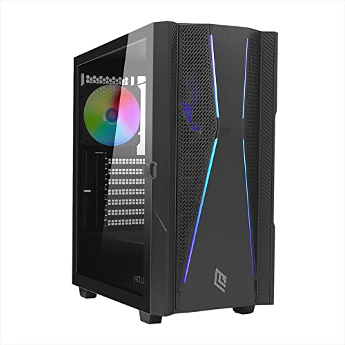 Noua Diamond C101 Nero Case ATX per PC Gaming, Supporta E-ATX, Sistema COC Fan 140mm, 0.50MM SPCC Ventola LED ARGB Indirizzabile e Strip LED Frontale ABS/Mesh e Pannello Laterale in Vetro Temperato