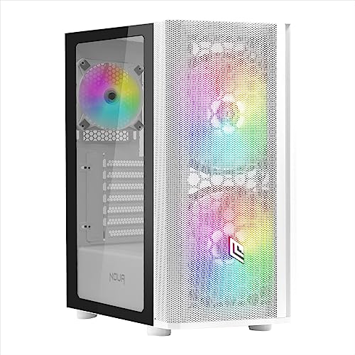 Noua Orizon M111 Bianco Case ATX per PC Gaming, Supporta E-ATX, 0.50MM SPCC, 3 Ventole LED ARGB Indirizzabile (2 x 200mm + 1 x 120mm), Frontale Mesh e Pannello Laterale in Vetro Temperato