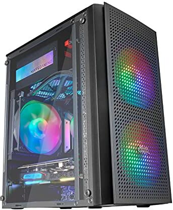 MARSGAMING MC300 Case Gaming Compatta, Per MicroATX / Mini-ITX, Vetro Temperato, MESH Frontale, 3xVentole FRGB, Nero, 30 x 19 x 35.3 cm