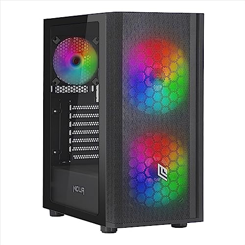 Noua Orizon M101 Nero Case ATX per PC Gaming, Supporta E-ATX, 0.50MM SPCC, 3 Ventole LED ARGB Indirizzabile (2 x 200mm + 1 x 120mm), Frontale Mesh e Pannello Laterale in Vetro Temperato