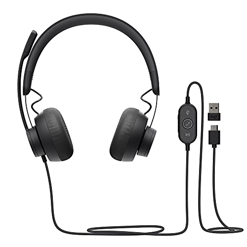 Logitech Zone 750 Cuffie On Ear con Cavo e Microfono Avanzato con Cancellazione del Rumore, USB-C e Adattatore USB-A incluso, Compatibilità Plug-and-Play con tutti i Dispositivi Grigio