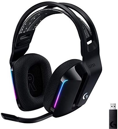 Logitech G733 LIGHTSPEED Cuffia Wireless con Microfono Gaming con Fascia per la Testa a Sospensione, LIGHTSYNC RGB, Tecnologia Microfono Blue VOICE e driver audio PRO-G Nero