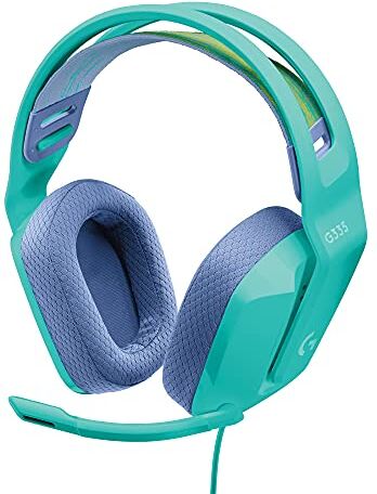 Logitech 335 Cuffie Gaming Cablate, Microfono Flip to Mute, Jack Audio da 3.5 mm, Padiglioni in Memory Foam, Leggera, Compatibile con PC, PlayStation, Xbox, Nintendo Switch Menta