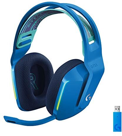 Logitech 733 LIGHTSPEED Cuffia Wireless con Microfono Gaming con Fascia per la Testa a Sospensione, LIGHTSYNC RGB, Tecnologia Microfono Blue VO!CE, Driver Audio Pro-G, Leggera Blu