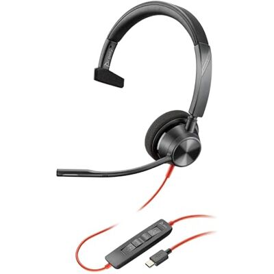 PLT Poly Blackwire 3310, Cuffia Monoaurale Cablata con Connessione USB-A e USB-C, Cuscinetti in Similpelle, Riduzione del Rumore e dell'Eco, Comandi sul Cavo, Compatibile con Windows 10 e macOS, Nero PLT Poly Blackwire 3310, Cuffia Monoaurale Cablata con Connessione USB-A e USB-C, Cuscinetti in Similpelle, Riduzione del Rumore e dell'Eco, Comandi sul Cavo, Compatibile con Windows 10 e macOS, Nero