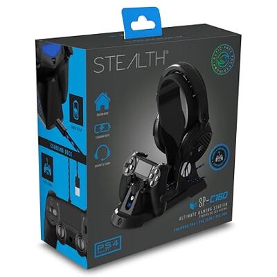 STEALTH SP-C160 Gaming Station compatibile con PS4 cuffie da gaming, supporto per cuffie, base per riporre le cuffie, dock di ricarica e cavo USB Play & Charge intrecciato STEALTH SP-C160 Gaming Station compatibile con PS4 cuffie da gaming, supporto per cuffie, base per riporre le cuffie, dock di ricarica e cavo USB Play & Charge intrecciato
