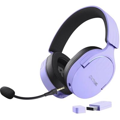 GXTrust 491P Fayzo Cuffie Gaming Wireless Bluetooth + 2.4 GHz, Audio Surround 7.1, Batteria da 22 Ore, 35% Plastica Riciclata, RGB Cuffie Bluetooth Over Ear PC PS5 PS4 Switch Porpora GXTrust 491P Fayzo Cuffie Gaming Wireless Bluetooth + 2.4 GHz, Audio Surround 7.1, Batteria da 22 Ore, 35% Plastica Riciclata, RGB Cuffie Bluetooth Over Ear PC PS5 PS4 Switch Porpora