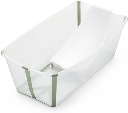 Stokke Flexi Bath Pack, Verde trasparente Vaschetta pieghevole + Supporto per neonati Durevole e Facile da conservare Comodo da usare a casa o in viaggio Ideale per neonati fino ai 48 mesi