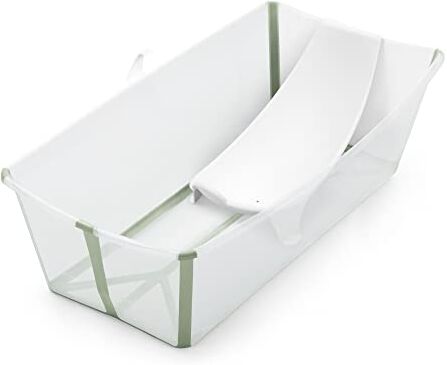 Stokke Flexi Bath X-Large Pack, Verde trasparente Vaschetta pieghevole + Supporto per neonati Durevole e Facile da conservare Ideale per neonati fino ai 48 mesi