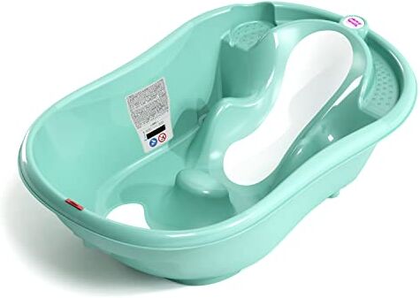 OKBABY Onda Evolution Vaschetta dal Design Ergonomico con Seduta Antiscivolo per il Bagnetto del Neonato 0-12 Mesi Azzurro