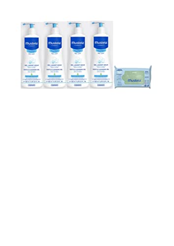 Mustela Set di 4 Gel Lavanti 500 ml + 1 Confezione da 60 Salviette in Omaggio   Pulisce e protegge   Lenisce e compensa gli effetti disidratanti del bagno   Corpo e capelli   Bambini e neonati   BIO