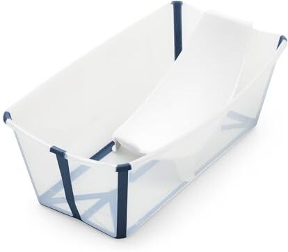 Stokke Flexi Bath Pack, Blu trasparente Vaschetta pieghevole + Supporto per neonati Durevole e Facile da conservare Comodo da usare a casa o in viaggio Ideale per neonati fino ai 48 mesi