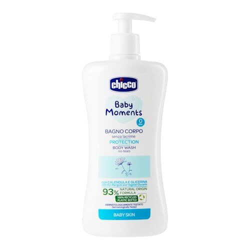 Chicco Baby Moments Bagno Corpo senza Lacrime, Bagnoschiuma Per Bambini, con Formula Naturale, Con Estratto di Calendula, Proprietà Emolienti, 0+ Mesi 500 ml