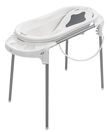 Rotho Babydesign Set per bagnetto con Vaschetta grande e Cavalletto, Ideale per 2 bambini, 0-12 mesi, Bianco, TOP Xtra Stazione per bagnetto, 21041000101