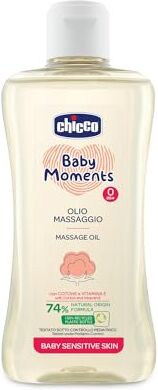 Chicco Baby Moments Olio Massaggio Sensitive, Formula Naturale, Nutre e Idrata la Pelle 200ml