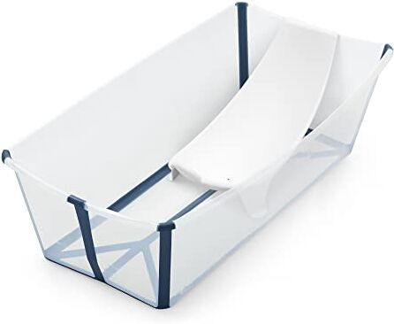 Stokke Flexi Bath X-Large Pack, Blu trasparente Vaschetta pieghevole + Supporto per neonati Durevole e Facile da conservare Ideale per neonati fino ai 48 mesi