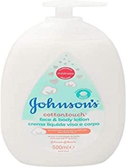 Johnson & Johnson Baby, Crema Liquida Viso e Corpo, Cottontouch, per Bambini e Neonati, Senza Coloranti Solfati e Ftalati, con Vero Cotone, 500ml