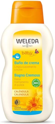 WELEDA Baby Bagno Cremoso Calendula, Emulsione lattea, non schiumogena, ideale per i primi bagnetti del bebè (1x 200 ml)