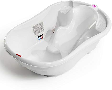 OKBABY Onda Evolution Vaschetta dal Design Ergonomico con Seduta Antiscivolo per il Bagnetto del Neonato 0-12 Mesi Bianco