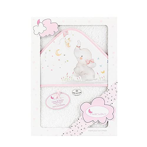 Interbaby Asciugamano con cappuccio per neonato ELEFANTE in bianco e rosa 560 g