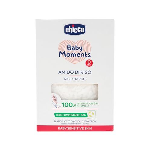 Artsana Chicco Baby Moments Amido di Riso, Lenitivo e Rinfrescante, Pulizia Gentile Senza Irritare o Asciugare La Pelle, Azione Emolliente, Bagnetto Neonato, Talco, 250 Gr, 0 Mesi+