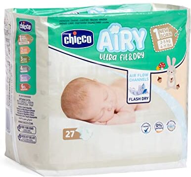 Chicco Airy Ultra Fit&Dry New Born Taglia 1 Pannolini per Bimbi 2-5 kg, 27 Pezzi