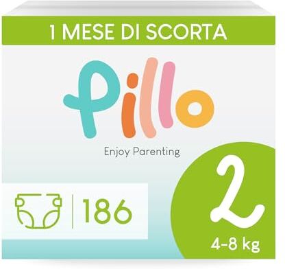 PILLO PREMIUM Pillo Pannolini Taglia 2 Scorta da 186 Pannolini, 6 Confezioni da 31 Pannolini Taglia 2 Mini (4-8 kg), Pannolini Neonato