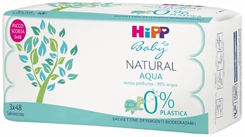 HiPP Natural Aqua Salviettine Bio Senza Profumo, 3 x 48 salviette