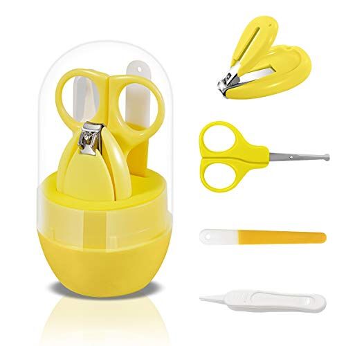 SONARIN Clipper per unghie Kit per bebe, kit per la cura del bambino 4 in 1, con Tagliaunghie, Forbicine, limetta per unghie e Pinzetta, kit per la cura delle unghie per neonato o bambino(Giallo)