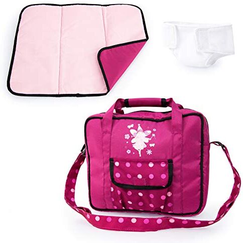 Bayer Design  accessori per bambole, borsa, fasciatoio portatile, pannolino, rosa, bordeaux, fata