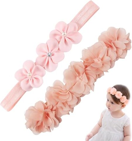 DHWEKU 2 Pezzi Fascia Capelli Neonata,Fasce in Grosgrain per Bambine,Floreale Copricapo Elastici Fascette,Neonata Nastri Capelli per Neonati,Ragazze,Bambini Piccoli,Accessori per la Fotografia