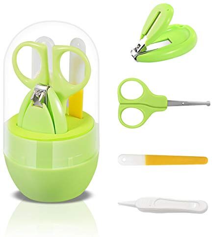 SONARIN Clipper per unghie Kit per bebe,kit per la cura del bambino 4 in 1,con Tagliaunghie, Forbicine, limetta per unghie e Pinzetta,kit per la cura delle unghie per neonato o bambino(Verde Chiaro)