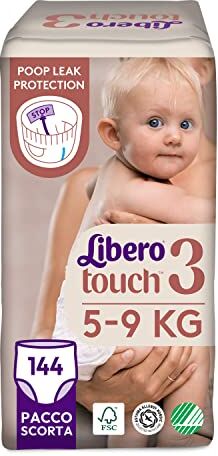 Libero , Pannolini Touch Pant per Bambini, 144 Pannolini Taglia 3 per Bambini da 5-9 Kg, 4 Confezioni da 36 Pannolini Monouso