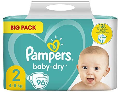 Pampers Baby-Dry Taglia 2, 96 pannolini, fino a 12 ore, protezione completa dalle perdite, 4-8 kg