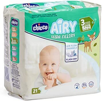 Chicco Airy Ultra Fit&Dry Midi Taglia 3 Pannolini per Bimbi 4-9 kg, 21 Pezzi