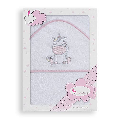 Interbaby Asciugamano con cappuccio per neonato UNICORNIO in bianco e rosa 560 g