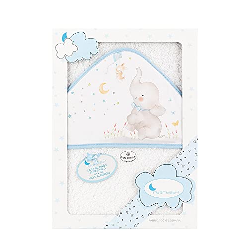 Interbaby Asciugamano con cappuccio per neonato ELEFANTE in bianco e blu 560 g