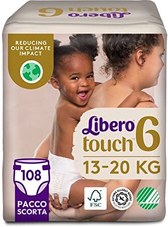 Libero , Pannolini Touch Open per Bambini, 108 Pannolini Taglia 6 per Bambini da 13-20 Kg, 3 Confezioni da 36 Pannolini Monouso