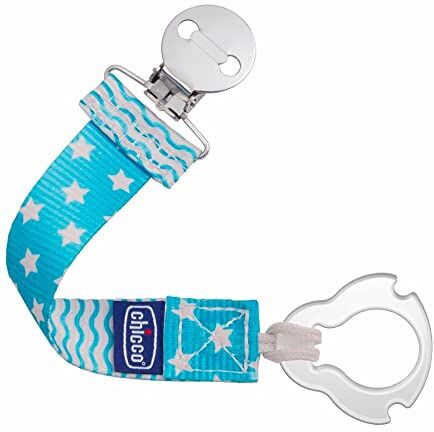 Chicco Fashion Clip Salvasucchietto Con Nastro, Clip Salvasucchietto Universale, Per Agganciare Ciucci, Catenella Porta Succhietto, Porta Ciuccio Neonato, Catenella Porta Ciuccio, Azzurro, 0 Mesi+