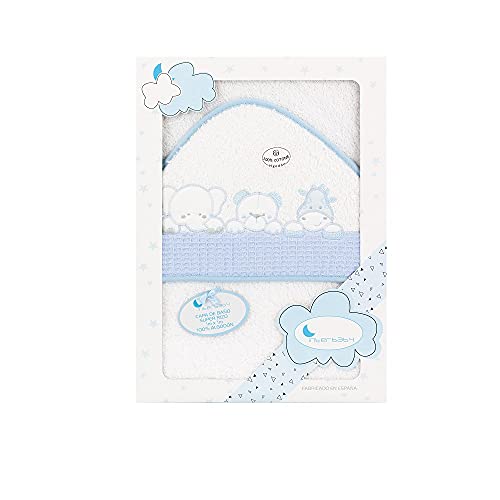 Interbaby Asciugamano con cappuccio per neonato THREE ANIMALS in bianco e blu 560 g