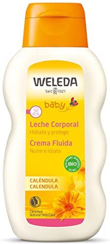 WELEDA Baby Crema Fluida Calendula, nutre e idrata, di facile assorbimento e delicatamente profumata per la pelle dei più piccoli, sostiene le naturali difese cutanee (1x200 ml)