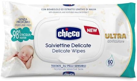 Chicco New Salviettine Delicate Ultra Soft and Pure, Confezione da 60