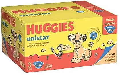 Huggies Unistar Pacco Mega Scorta Pannolini Taglia 3 (4-9 Kg) Offerta 156 Pannolini