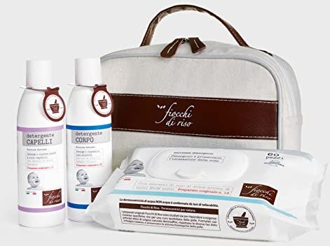 Fiocchi di riso BEAUTY BAGNETTO DELICATO COFANETTO NEONATO Kit specifico per la detersione delicata Detergente Corpo, Capelli e salviette Acqua NON Acqua.